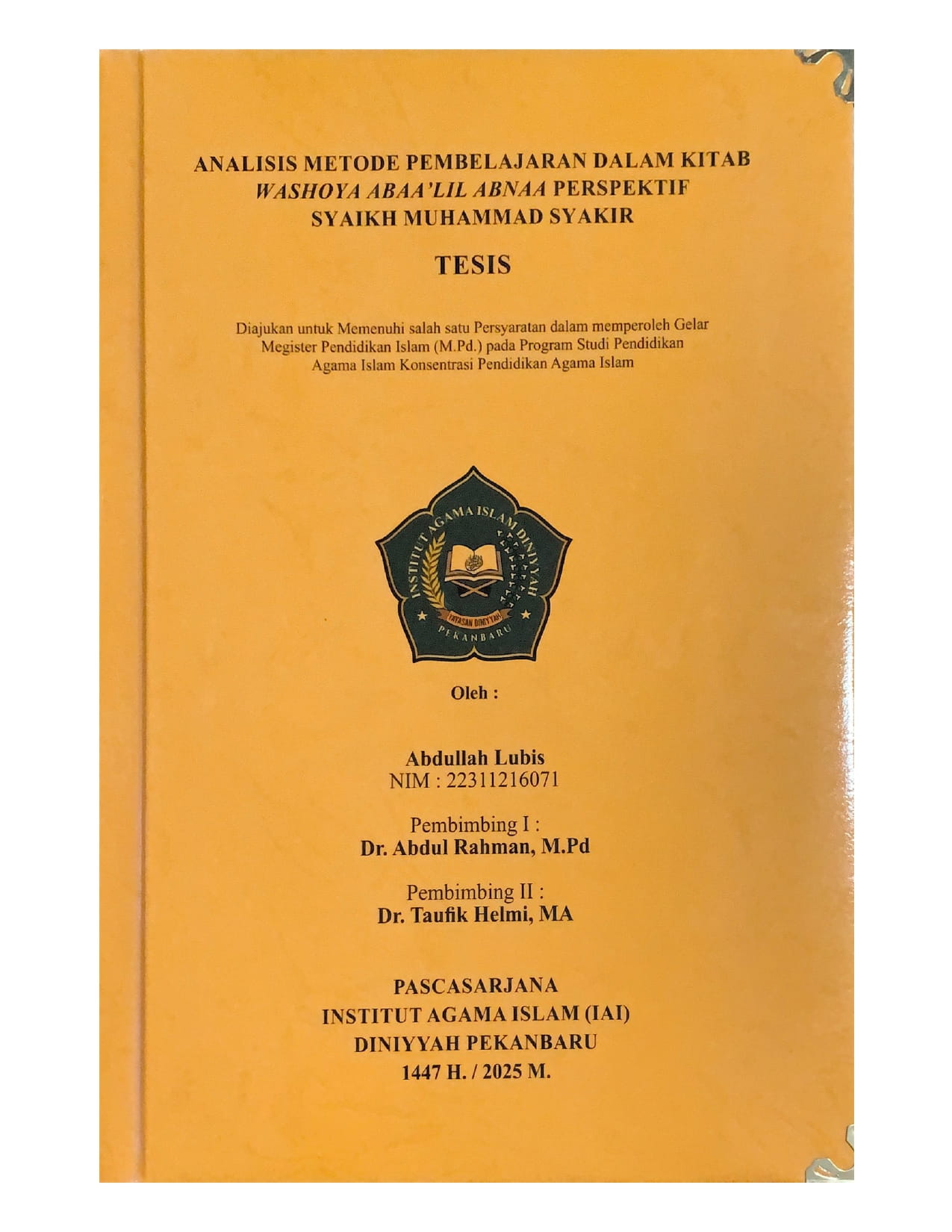 Analisis Metode Pembelajaran Dalam Kitab Washoya Al Abaa' Lil Abnaa Perspektif Syaikh Muhammad Syakir